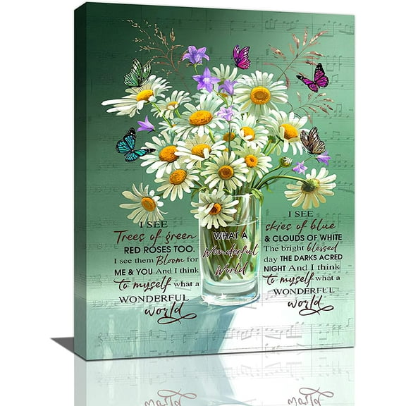 Farmhouse Bathroom Wall Art Rustic Daisy Butterfly Bathroom Pictures Wall Decor Country Floral Bathroom Canvas Painting Prints Framed Artwork Decor for Living Room Bedroom Bathroom 12"x16"