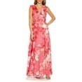 thumbnail image 2 of Adrianna Papell V-Neck Cap Sleeves Back Zipper Long Chiffon Dress-PINK MULTI / 8, 2 of 4