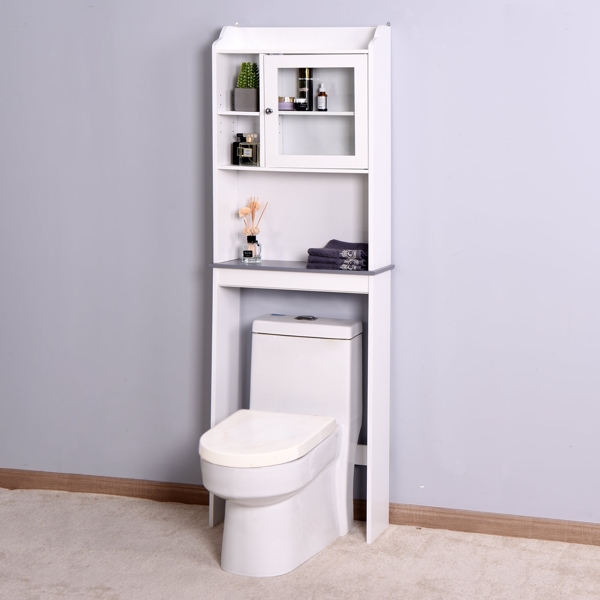 62CM Cabinet White Over Toilet Bathroom Space Saver Storage Shelf Rack 
