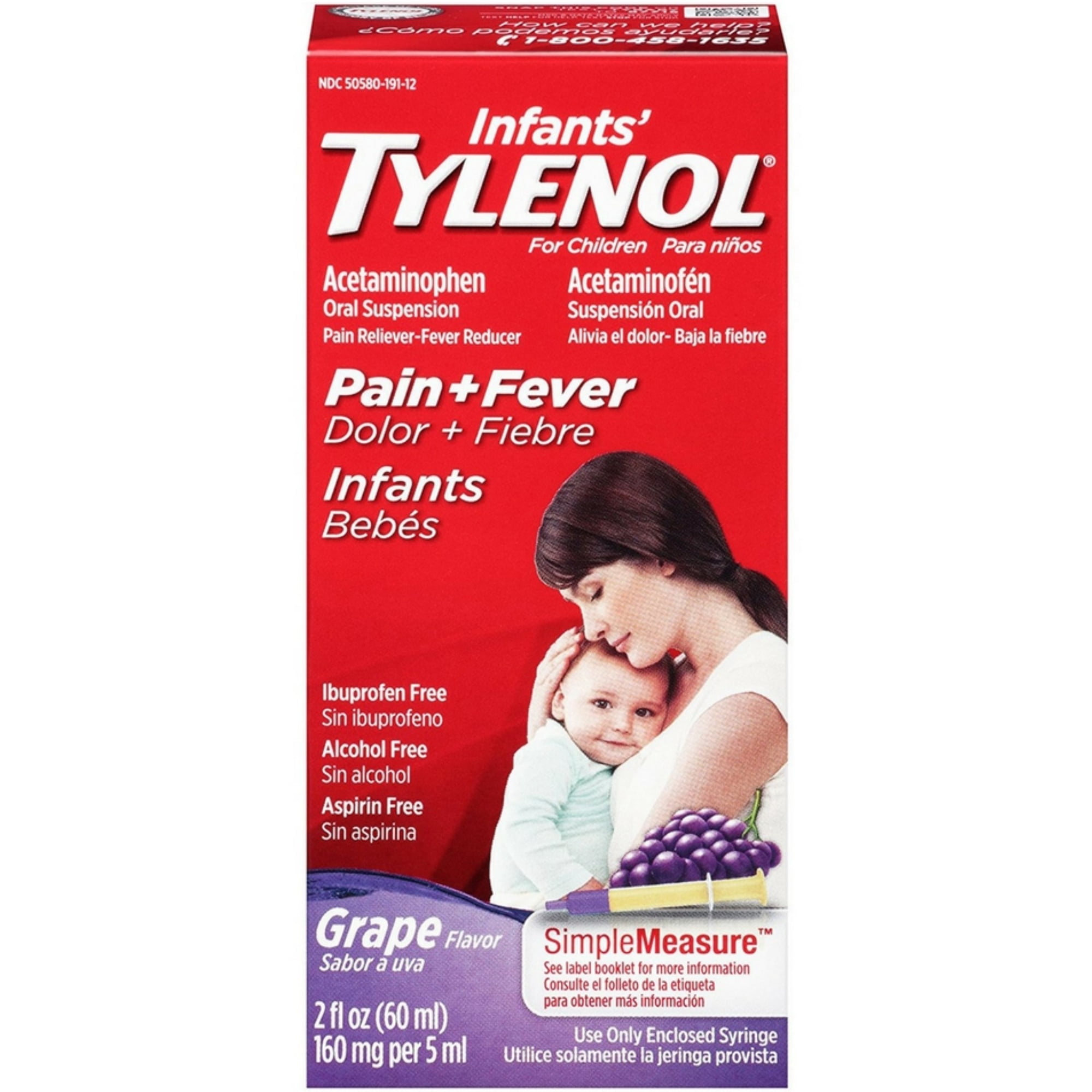 TYLENOL Infants' Tylenol Pain Relief Grape-Flavored Liquid 2 oz (Pack of 6)
