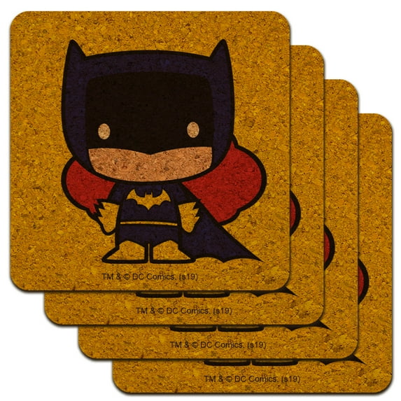 Batman Batgirl Cute Chibi Character Low Profile Novelty Cork Coaster Set