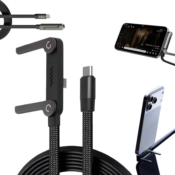 2-in-1 Sideways Charging USB C Cable 240W Ultra-Fast Charge Cord with Invisible Phone Stand Holder (Black)