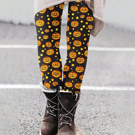 JOANKDMI Halloween Pumpkin Printed Leggings for Women High Waisted Tummy Control Workout Pants Festive Holiday Graphic Tights Soft Stretchy Everyday Wear Novelty Bottoms