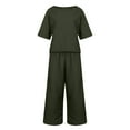 thumbnail image 4 of Pimfylm Linen Sets for Women 2 Piece Women's Boat Neck 1/2 Sleeve Shirts Wide Leg Breathable Cotton Pants Suits with Pockets AG, M, 4 of 6
