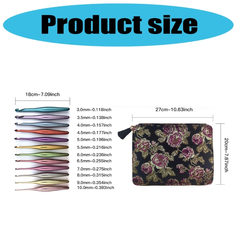Zecic 12Pcs Aluminum Crochet Hook Needle 3.0mm-10mm Metal Crochet Hook Knitting Tool