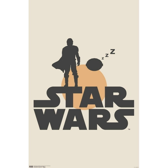 Star Wars: The Mandalorian - Mando and Sleeping The Child Illustration Wall Poster, 14.725" x 22.375"