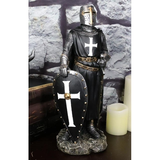 Grande Statue de Bouclier Crusader Knight de la Croix avec Épée 11.5"H