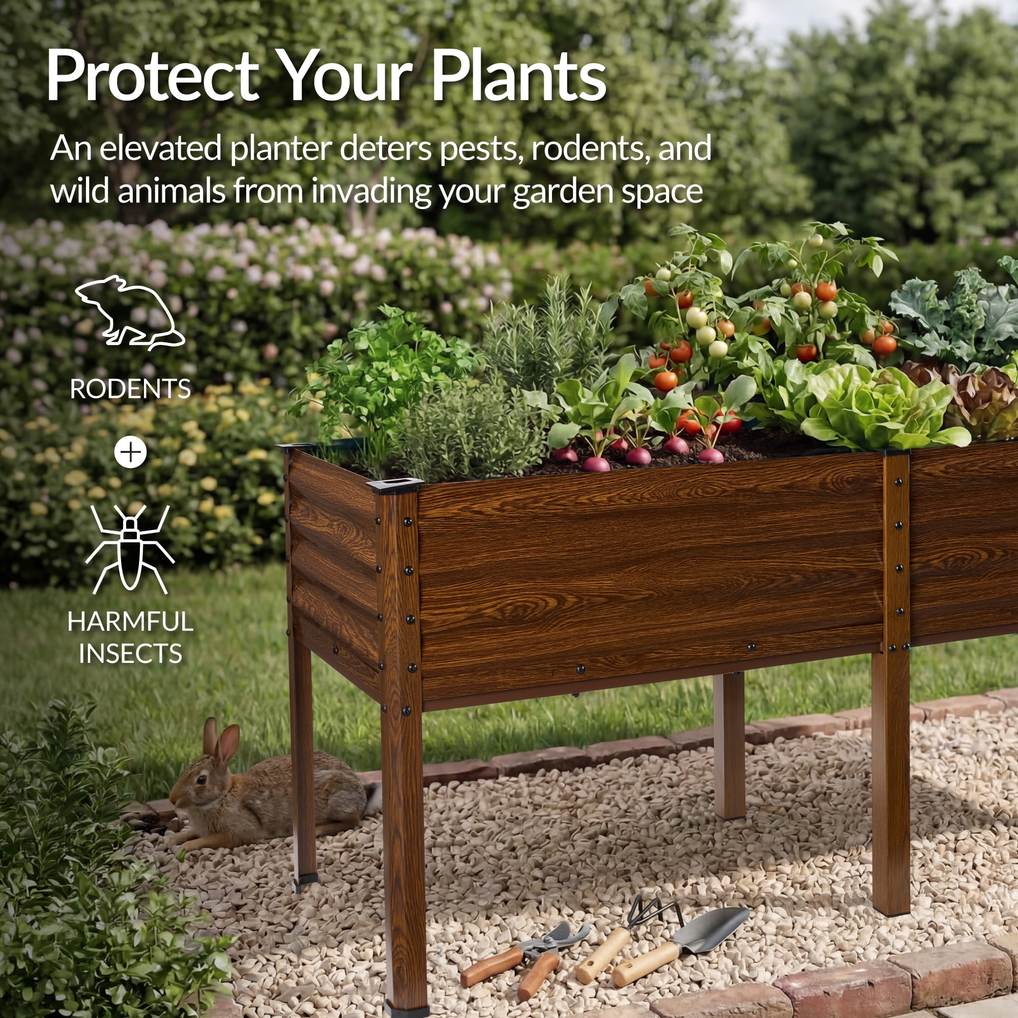 Best Choice Products 72x24x30in Non Toxic Elevated Galvanized Metal Garden Bed Corner Protectors - Dark Brown Wood Grain