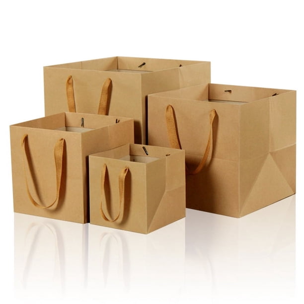 Zhuge Bolsas de embalaje para caja de regalo, bolsas de regalo de papel kraft con fondo ancho y forma cuadrada, para tartas y flores (marrón, 25 x 25 x 25 cm)
