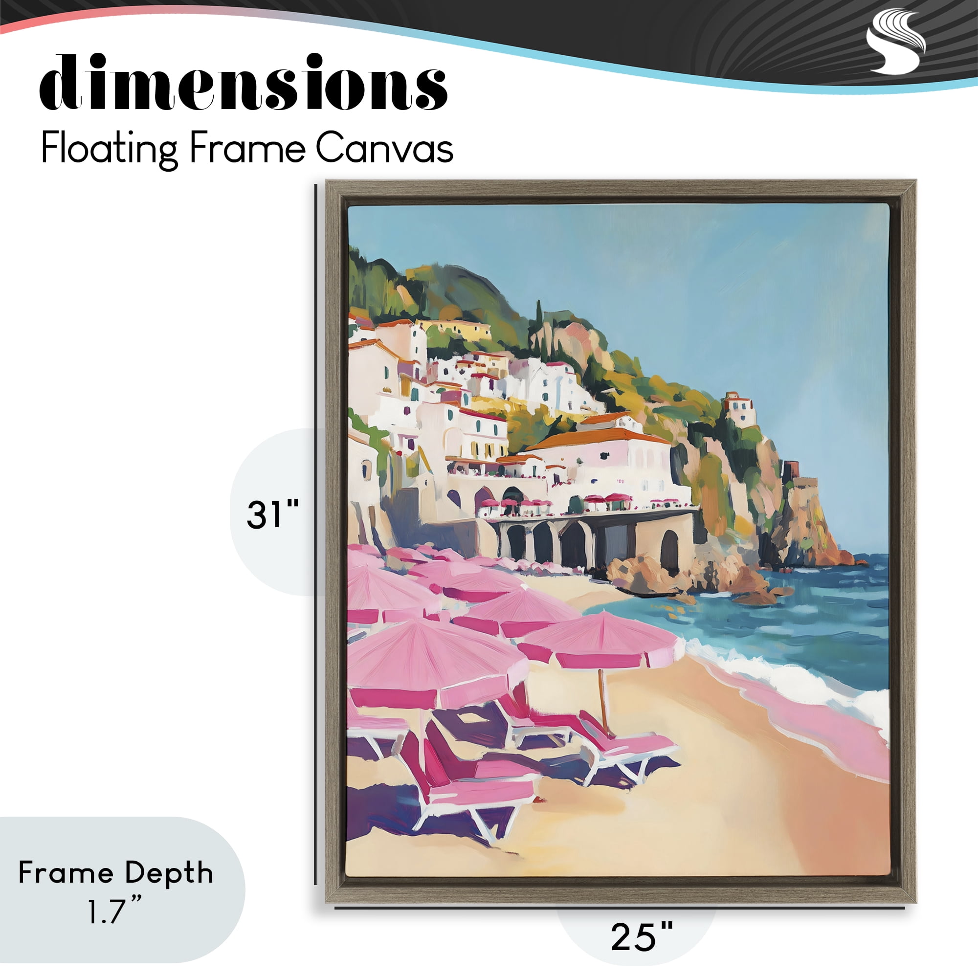 Stupell Industries Pink Beach Chairs on Shoreline Brown Framed Floater Canvas Wall Art, design by The Prints Vibe