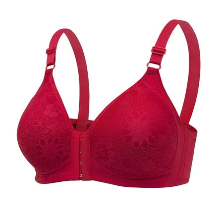 Riforla Button Mothers Underwear Womens Bra Middle Women Elderly Womens Bra Thin Style Without Steel Ring Front Button Style Summer Bras for Older Women Red 36