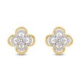 thumbnail image 2 of AFFY 1/5 Cttw Round Cut Natural Diamond & Cubic Zirconia Clover Studs Earrings In 14K Yellow Gold Over Sterling Silver, 2 of 2