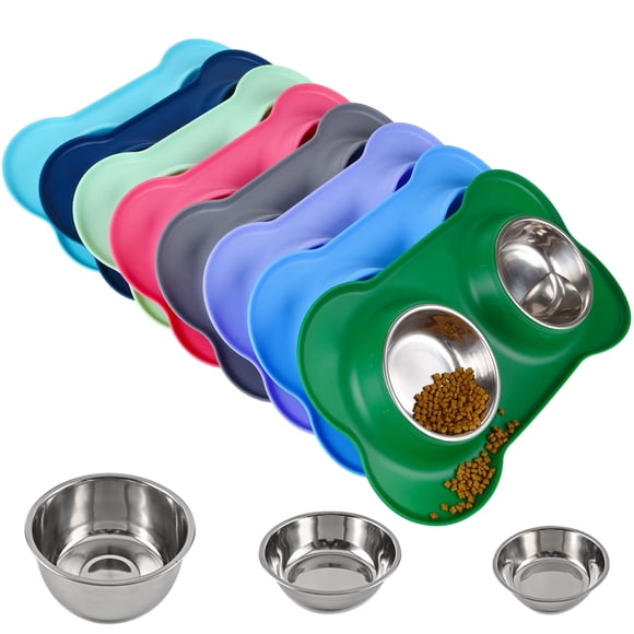 Juqiboom Cuencos Para Perros 2 Cuencos De Acero Inoxidable Para Alimentador De Agua Y Alimentos Para Mascotas Con Alfombrilla De Silicona Antiderrames Y Antideslizante Para Mascotas, Cachorros, Gatos
