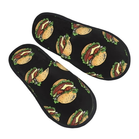 

House Slippers for Women Men - Cute Hamburger Black Soft House Shoes Fuzzy Slippers Lightweight Slip-On Cozy House Slippers for Woman Indoor Outdoor