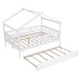 thumbnail image 4 of Full Size House Bed with Twin Size Trundle, Wooden Platform Bed Frame with Roof and Safety Guardrail, Playhouse Tent Bed with Slats Support for Kids Teens Adults, Can be Decorated, White, 4 of 7