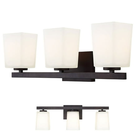 Oil Rubbed Bronze Vanity 3 Light Fixture Bathroom Bath Bar Flat Opal Glass Globes