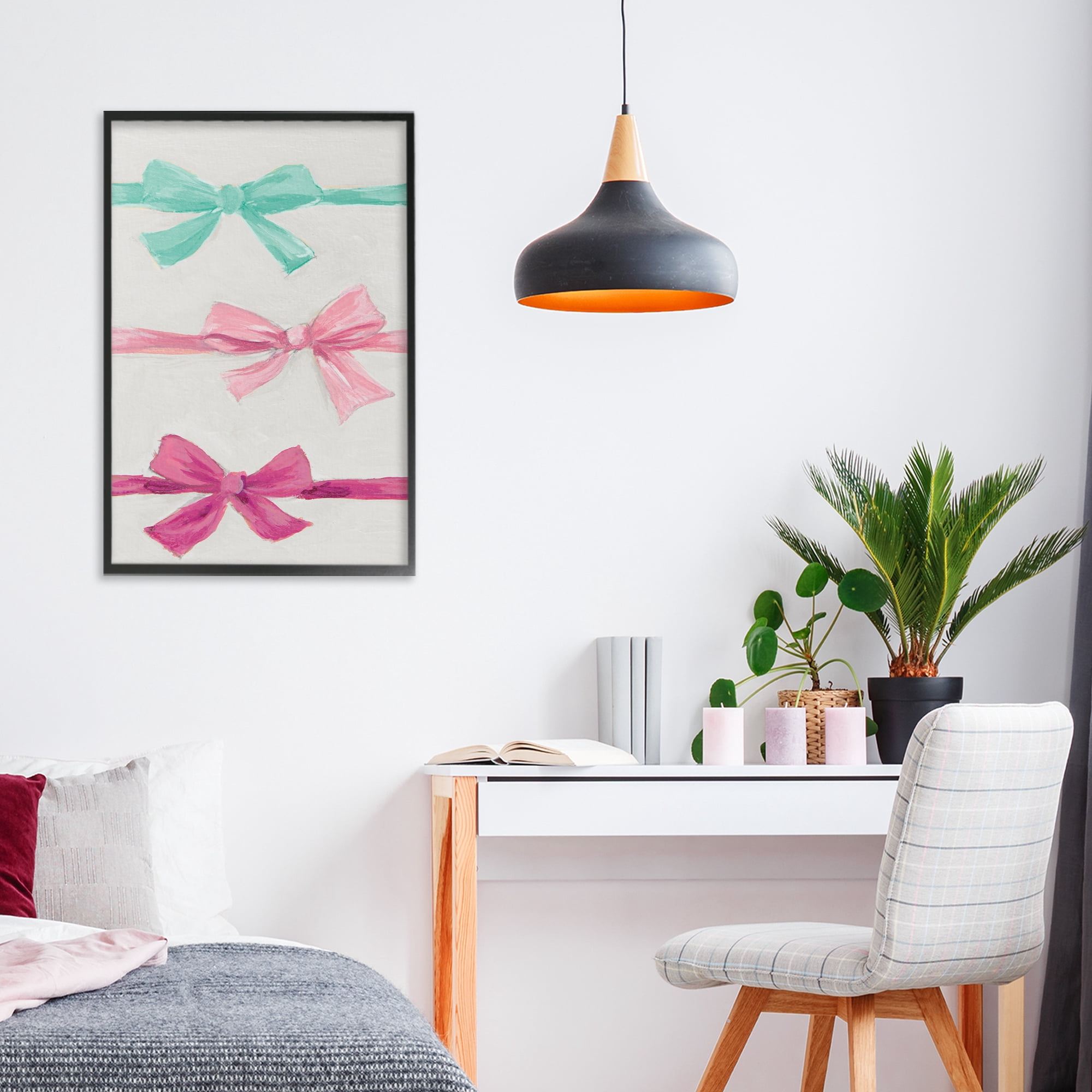 Stupell Industries Ribbon Bows Trio Black Framed Giclee Art, design by Lanie Loreth