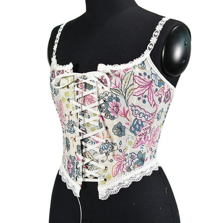 

Aayomet Shapewear Body Suits for Women Womens Sexy Bustier Corset Top Eyelet Lace Up Floral Print Push Up Crop Tops Vintage Tank White XL