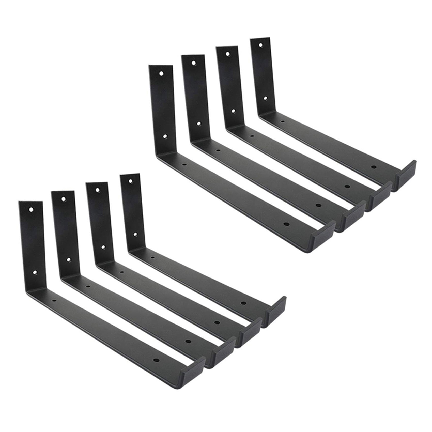 2X Shelf Brackets 12 Inch 4PCS Heavy Duty Black Wall Bracket with Lip