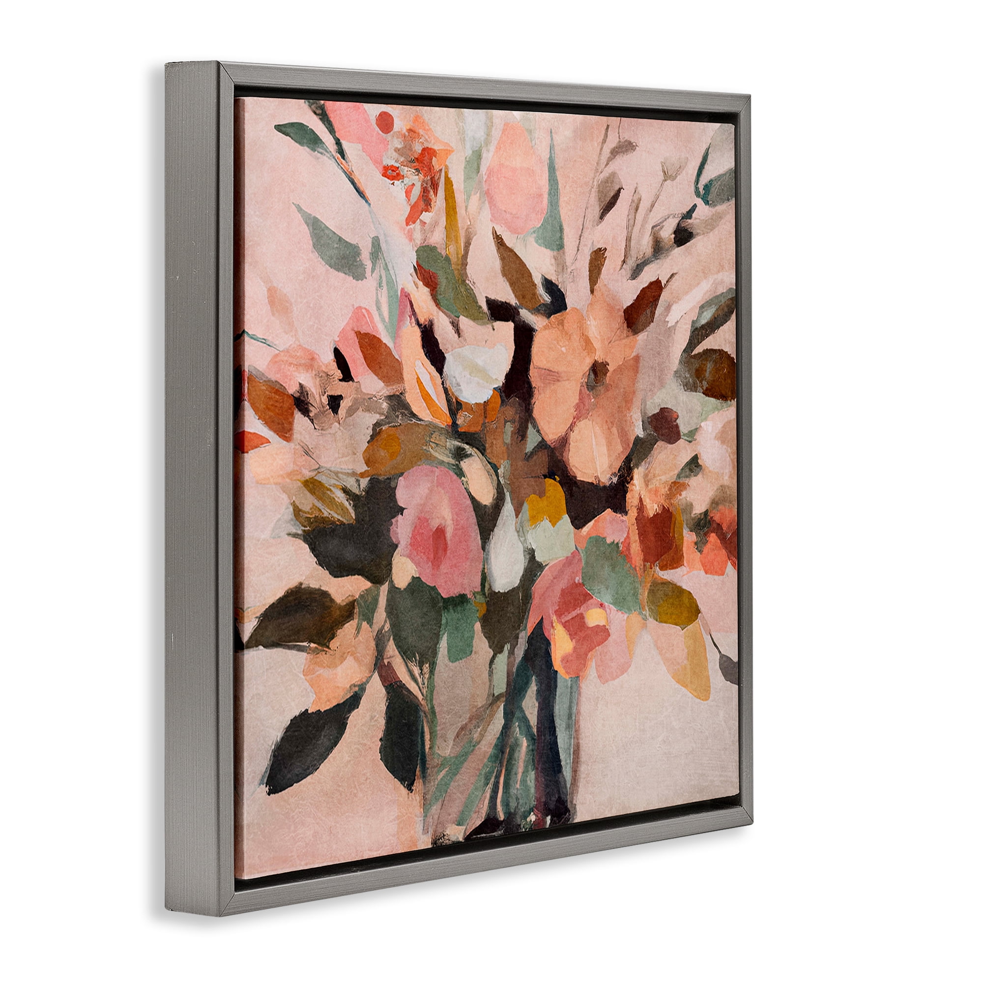 Stupell Industries Blush Abstract Bouquet Plants & Flowers Painting Gray Floater Framed Canvas Art Print Wall Art, 25 x 25