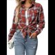 thumbnail image 2 of Camisa Abotonada para Mujer, Camisa A Cuadros, Larga, Solapa, Informal, para Negocios, Trabajo Rojo XXL, 2 of 10