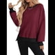 thumbnail image 3 of Sudadera Holgada de Otoño para Mujer, Informal, de Punto Gofre, Larga, Cuello Redondo, Abertura, Tipo Túnica. Rojo y Negro L, 3 of 9