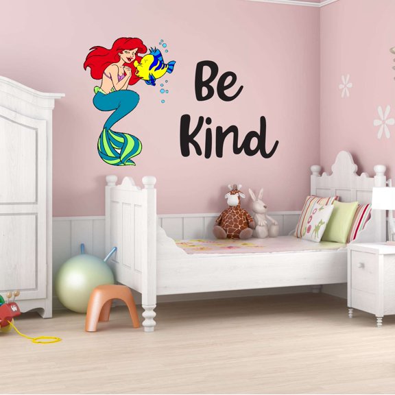 BE KIND Mermaid Kissing Under Water Sea Creatures Crab Octopus Fish Seahorse Clam Shellfish Kelp Queen Sweet Dreams Bedtime Unicorn Holiday Decorating Wall Decal Sticker - Size: 40 In X 28 In