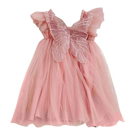 

Girls Dresses Summer Toddler Fly Sleeve Butterfly Tulle Lace Dance Party Princess Clothes Sun Dress