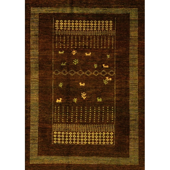 Ahgly Company Indoor Rectangle Oriental Yellow Modern Area Rugs, 2' x 5'