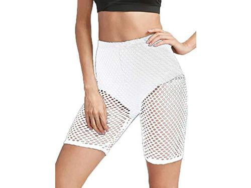 white fishnet biker shorts