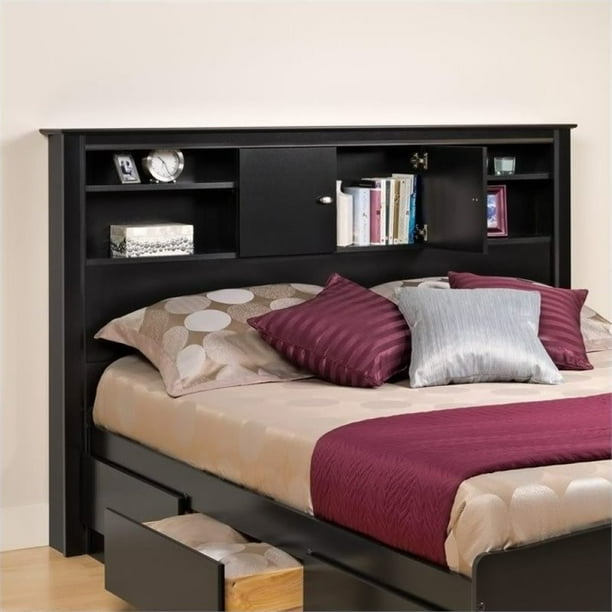 Black bookcase headboard queen deals