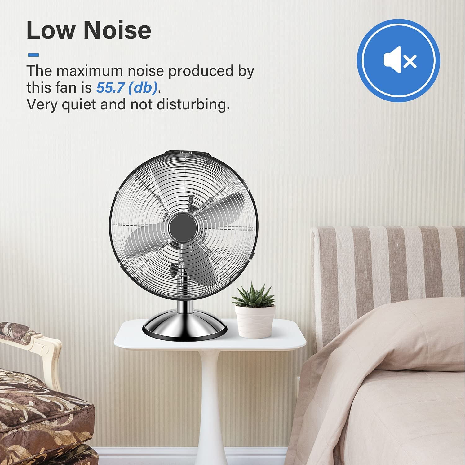 Simple Deluxe 12 inch Stand Fan, Horizontal Ocillation 75°, 3 Settings Speeds, High Velocity, Heavy Duty Metal, Silver