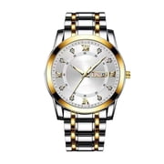 Mens watch, business high-end waterproof dual calendar luminous steel band quartz watch, mens wristwatch, fashionable trendy watch