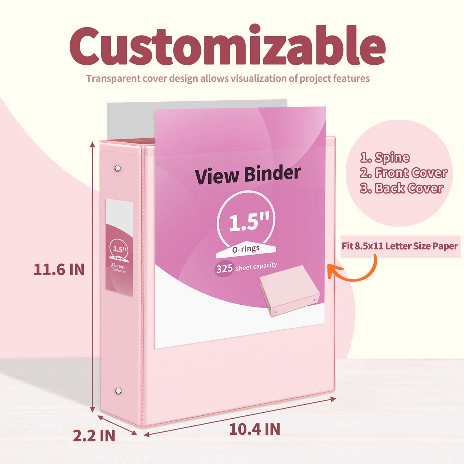 Pink Binder 1.5 inch Binders Holds 325 Sheets Capacity,Paper Organizer with Pockets Notebook Binders for Home Office,4 Pack