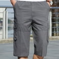 thumbnail image 2 of Men's Big & Tall Long Cargo Shorts Cotton Ripstop Workwear Below Knee Capris with Muti Pockets Drawstring Elastic Waistband Capri Pants Big and Tall Size 2XL-6XL Gray, 2 of 6