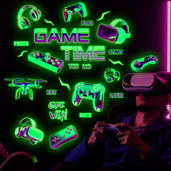 Game Night Light Sticker English Game Boy Wall Sticker Game Room Decoration Removable Self Adhesive