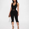 thumbnail image 2 of Women Deep V Halter Top and Cropped Pants Set, Ruched Tie Front Two Piece Outfit, 2 of 4