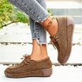 thumbnail image 3 of Denim Loafers for Women Platform Soft Sole Cushioned Walking Shoes Lace up Casual Round Toe Canvas Shoes Brown Size 10, 3 of 6