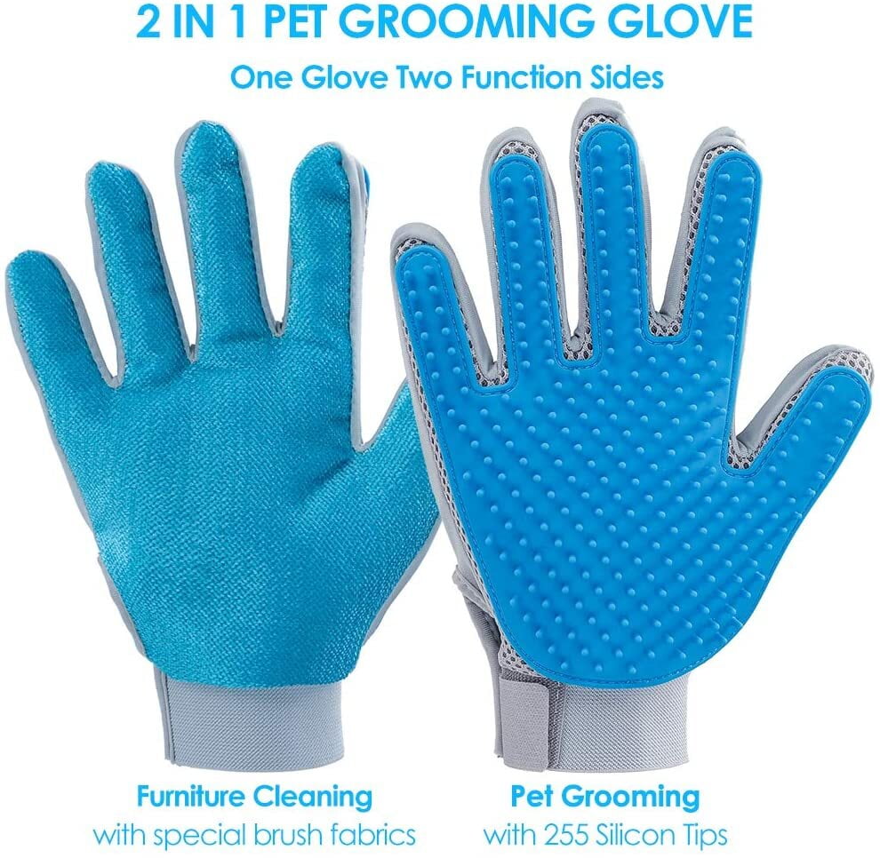 DELOMO Pet Hair Remover Gloves,2 in 1 Pet Grooming Gloves Hair Removal