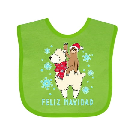 

Inktastic Feliz Navidad Cute Sloth and Llama with Snowflakes Boys or Girls Baby Bib
