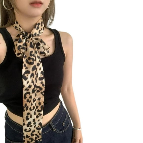 Multipurpose Leopard Pattern Long Skinny Scarf for Neck Headband or Waist Belt