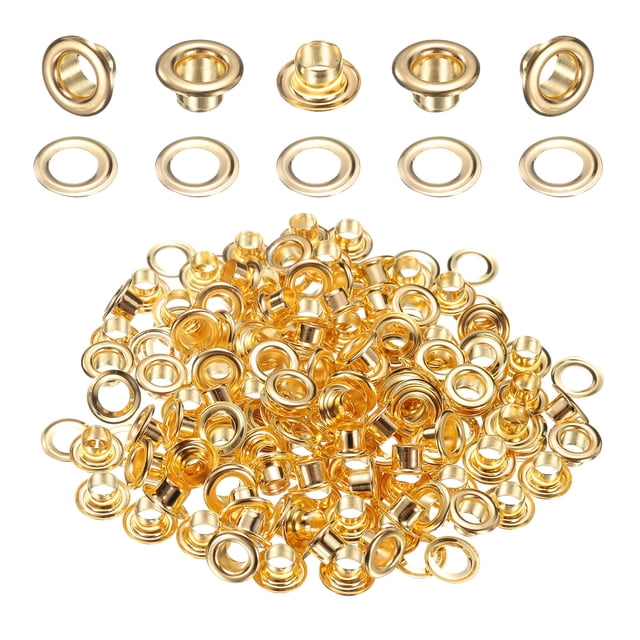 Uxcell 100Set Ojales de 4mm 1/6 Pulgada Kit de Ojales de Latón con Arandelas para Tela, Cortinas, Lonas, Cinturones de Cuero, Zapatos, Bolsas DIY, Dorado
