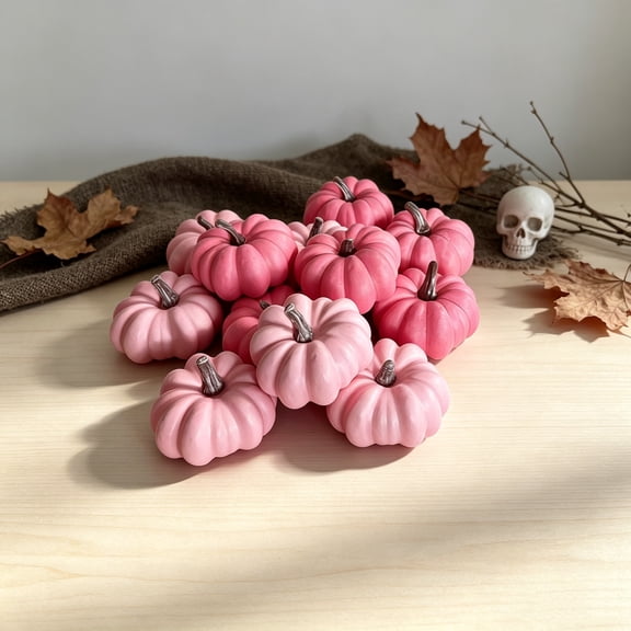 Mskk 6 Pack Pink Artificial Mini Pumpkin Set Halloween Decoration, 2.9" Foam Fake Pumpkins Fall Halloween Decor for Table Centerpiece, Party Display
