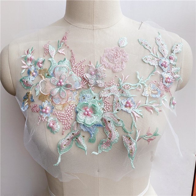 3D Flores Con Cuentas Telas De Encaje Apliques Bordado Costura En Parches Para Boda/Evening Vestido Ropa