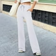 thumbnail image 3 of Bloomae Womens Wide Leg Flare Sweatpants Drawstring Elastic High Waist Dressy Casual Bootcut Yoga Scrub Pants Strethcy Workout Leggings with Pockets White XL, 3 of 7