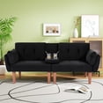 thumbnail image 2 of Leumius 72 Inch Futon Sofa Bed,Velvet Futon Couch with Adjustable Backrest and Cupholders,Suitable for Apartment,Living Room,Small Space,Black, 2 of 12