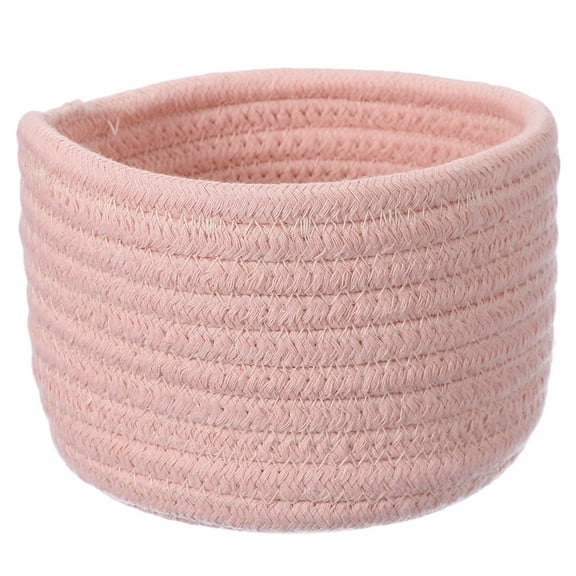 Uxcell Pink Small Cotton Rope Woven Storage Basket, Shelf Closet Storage Gift Woven Baskets Cute Nursery Box Bin Decor Organization Bin for Home Supply, Round, 5.6x3.6"