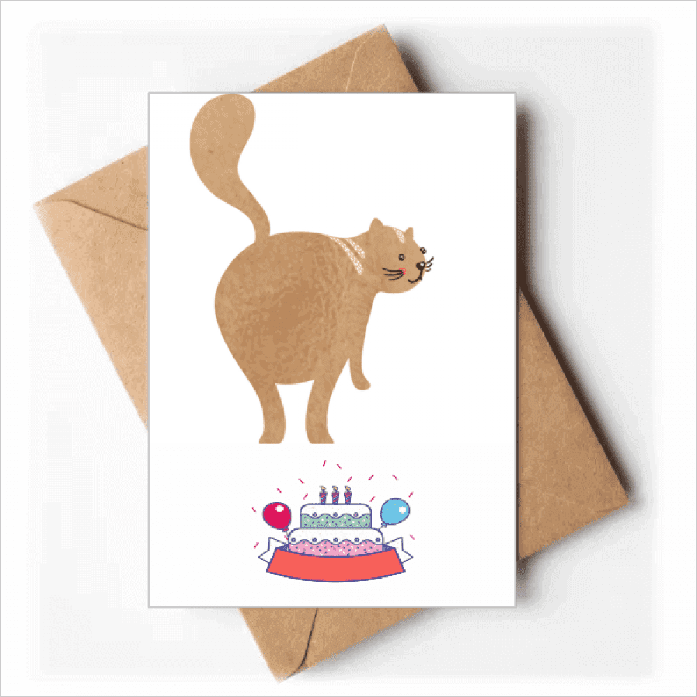 Brown Cute Cat Walking Animal Happy Birthday Greeting Cards Envelopes Blank