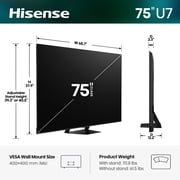 Hisense 75 U7 Mini-LED ULED 4K UHD Smart Google TV (75U7SG, 2026 Model) - Hi - QLED MiniLED , Native 165Hz, VRR 330, HDR10+, Dolby Vision, IMAX Enhanced, Anti-Reflection & Glare-Free
