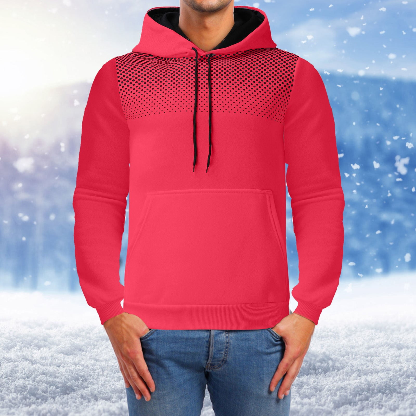 Ertutuyi Men's Autumn and Winter Sports Leisure Fitness Polka Dot Hoodie with Hood, Size: 4XL